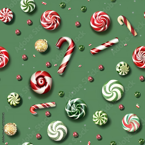 seamless pattern with christmas, bell, Santa claus, candy