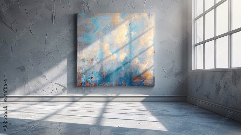 Obraz premium Empty vintage room with a window bathed in light showcases a textured brick wall and worn wooden floor
