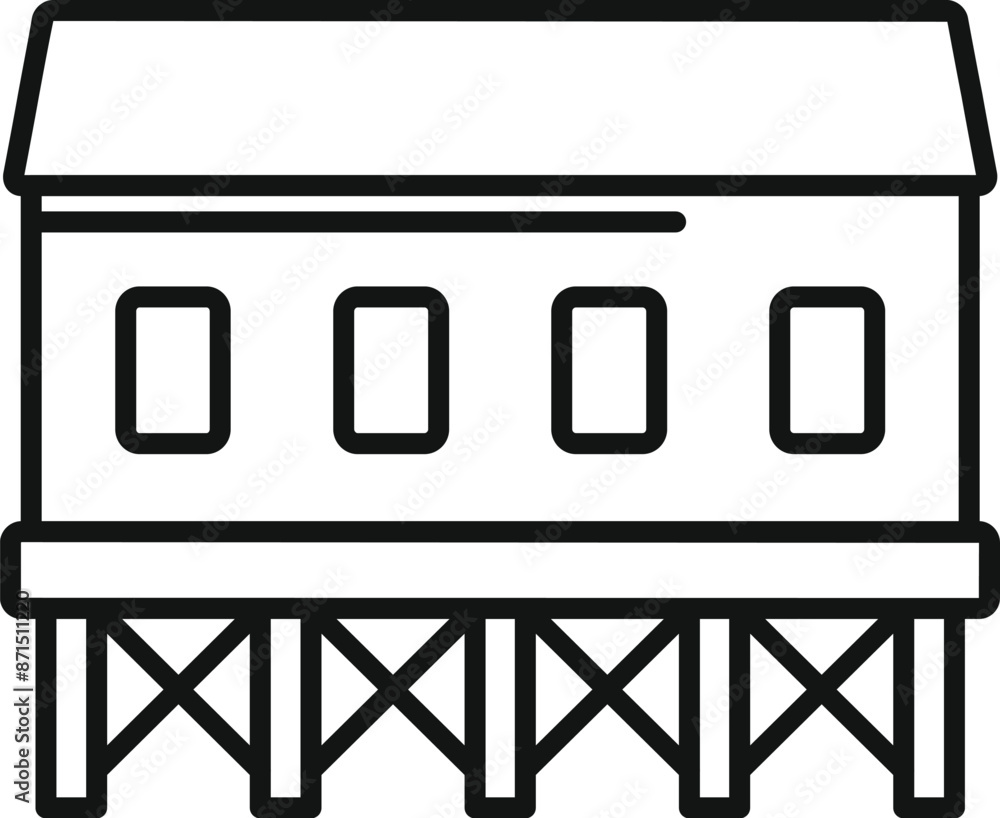 Pile dwelling house building standing on stilts line icon Pile dwelling house building standing on stilts line icon