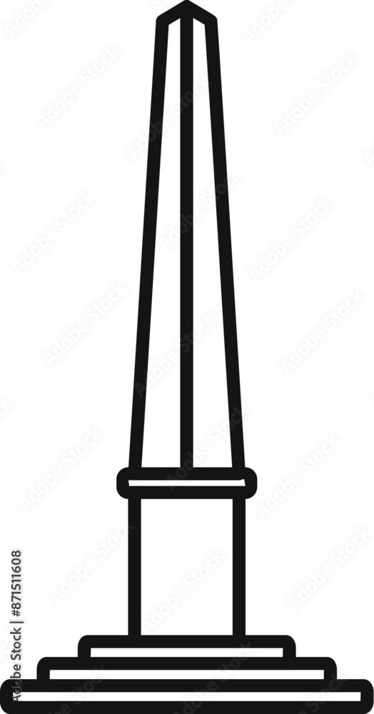Simple line drawing of a tall obelisk standing on a pedestal, evoking history and ancient architecture Simple line drawing of a tall obelisk standing on a pedestal, evoking history and ancient architecture