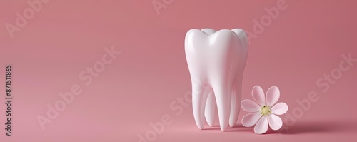 3D rendered tooth model with a pink background