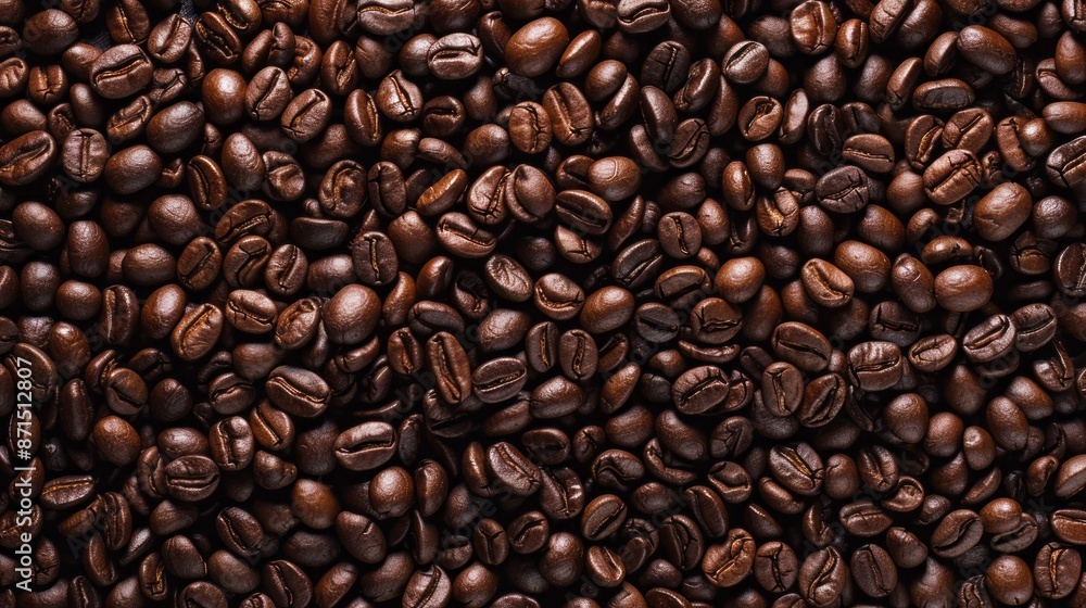 A top-down view of roasted coffee beans, showcasing their rich brown color and aromatic quality A top-down view of roasted coffee beans, showcasing their rich brown color and aromatic quality