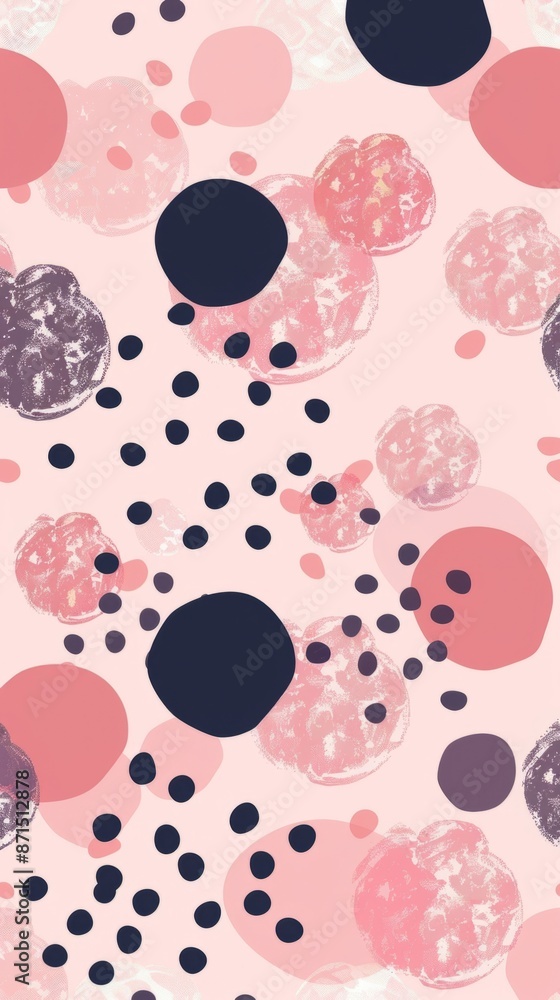 Fototapeta premium Pink And Navy Blue Abstract Pattern Wallpaper With Circles And Polka Dots