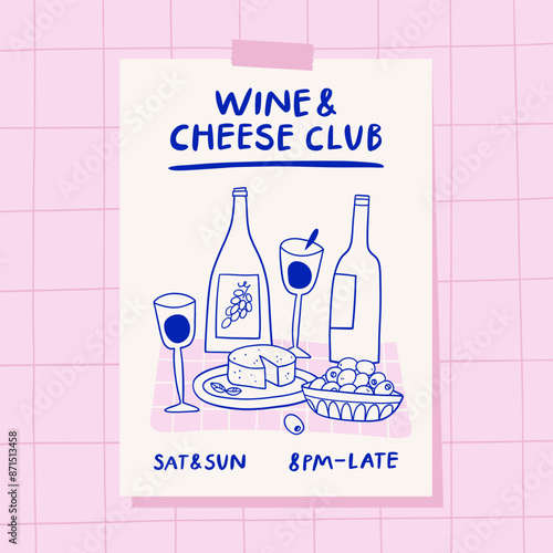 invitation for wine and cheese party. Wine tasting concept. 