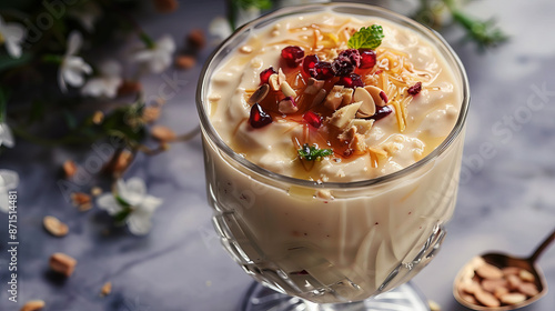 Kheer payasam or payesh Pakistani Indian sweet dish for special events made of rice milk and dry fruit ingredients favorite food