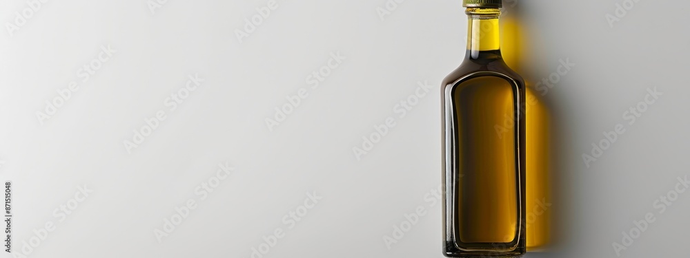 A bottle of olive oil sits atop a pristine white countertop, companioned by another bottle of extra virgin olive oil A bottle of olive oil sits atop a pristine white countertop, companioned by another bottle of extra virgin olive oil