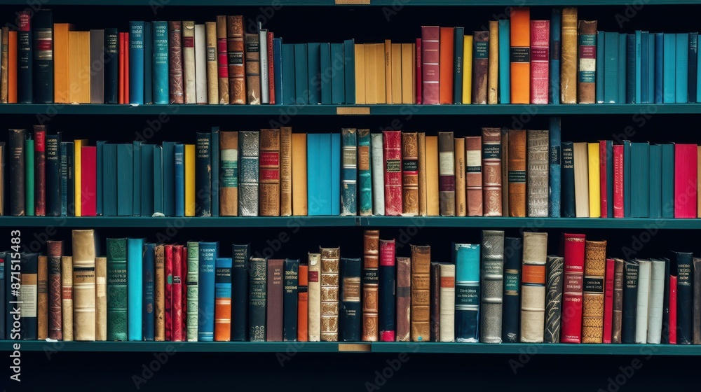 A collage of diverse books in a modern library setting A collage of diverse books in a modern library setting