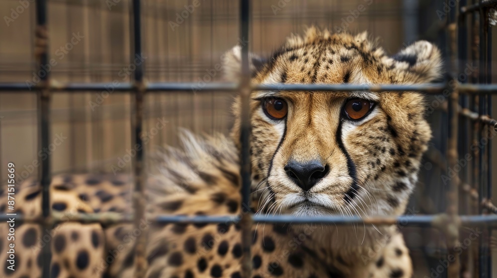 Cheetah in captivity with empty space and specific focus Cheetah in captivity with empty space and specific focus