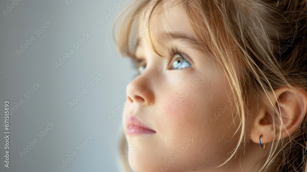 Contemplative Young Woman with Thoughtful Expression in Soft Light, Copy Space Below for Text or Design Element. Contemplative Young Woman with Thoughtful Expression in Soft Light, Copy Space Below for Text or Design Element.