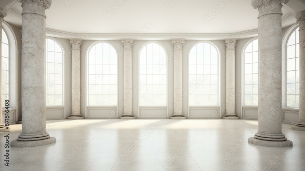 Spacious room with blue wall and pillars Spacious room with blue wall and pillars