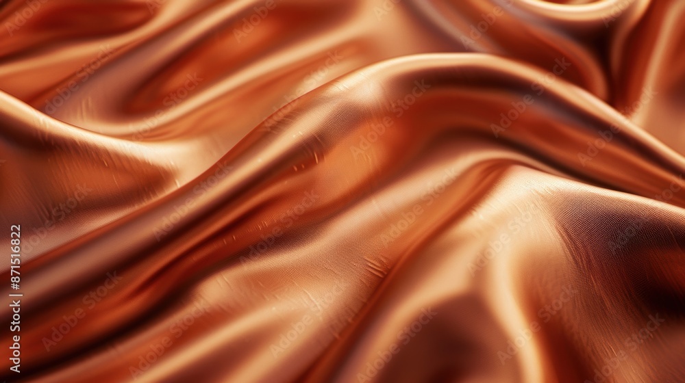 Close-up of smooth bronze silk fabric with flowing folds, showcasing its luxurious and glossy texture. Close-up of smooth bronze silk fabric with flowing folds, showcasing its luxurious and glossy texture.