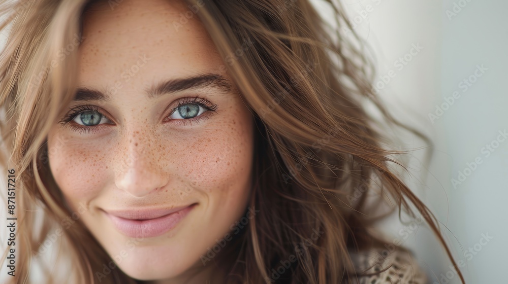 Serene Beauty - Hyper Realistic Portrait of a Girl Exuding Contentment in Soft Light with Copy Space Below Serene Beauty - Hyper Realistic Portrait of a Girl Exuding Contentment in Soft Light with Copy Space Below