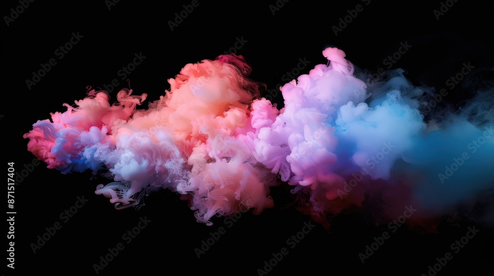 Soft pastel colored smoke clouds against a black background, creating a dreamy and ethereal visual effect. Soft pastel colored smoke clouds against a black background, creating a dreamy and ethereal visual effect.