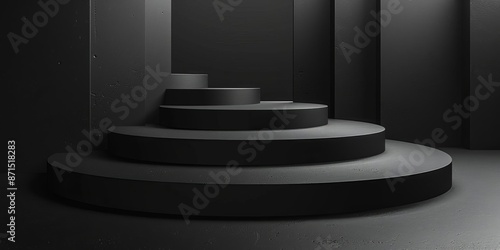 Deconstructed podium A podium made from several overlapping geometric shapes in dark tones, creating a deconstructed and modern look