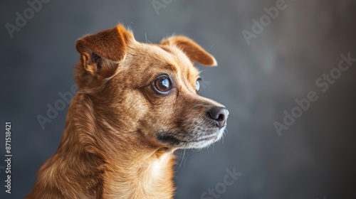 Brown small young dog aged 1 5 years mixed breed in studio school and vet settings © TheWaterMeloonProjec