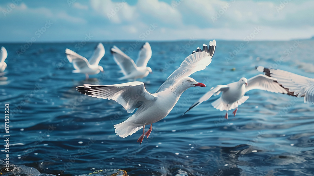Seagull soaring over tranquil water, AI Generative Seagull soaring over tranquil water, AI Generative