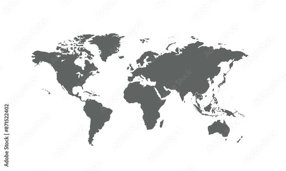 Fototapeta premium World map isolated on white background. for website layouts, background, education, precise, customizable, Travel worldwide, map silhouette backdrop, earth geography, political, reports.