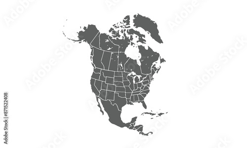 North America map isolated on white background. for website layouts, background, education, precise, customizable, Travel worldwide, map silhouette backdrop, earth geography, political, reports.