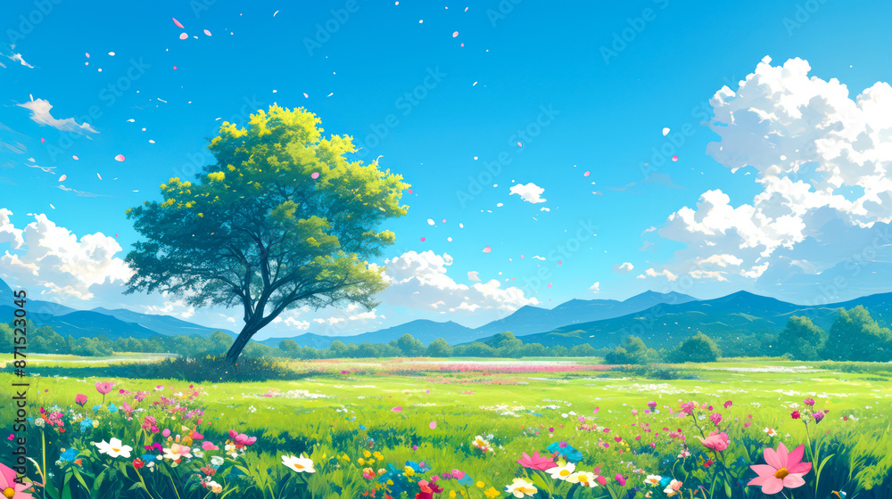 Fototapeta premium vector art beautiful flower in the garden style art anime