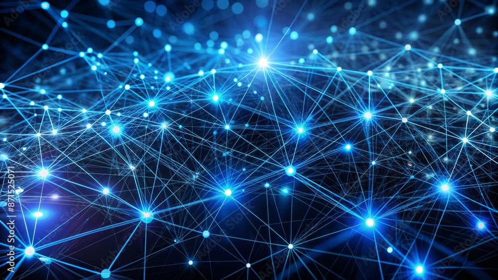 Intricate network of glowing blue lines and dots against a dark background, representing complex connections and vast data structures. Intricate network of glowing blue lines and dots against a dark background, representing complex connections and vast data structures.