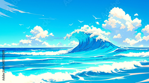 vector art big wave of sea style art anime
