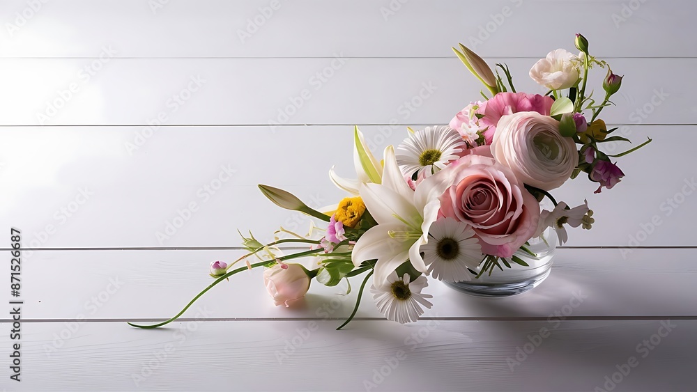 Beautiful flowers on white wooden background Beautiful flowers on white wooden background