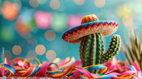 A cactus wearing a sombrero is sitting in a pot © itchaznong