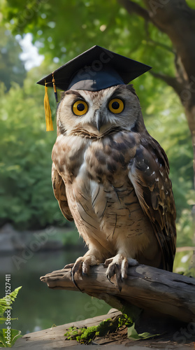 a owl with a graduation cap on its head