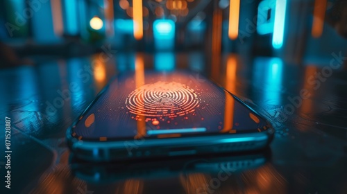 Modern Smartphone Security with Futuristic Fingerprint Technology photo