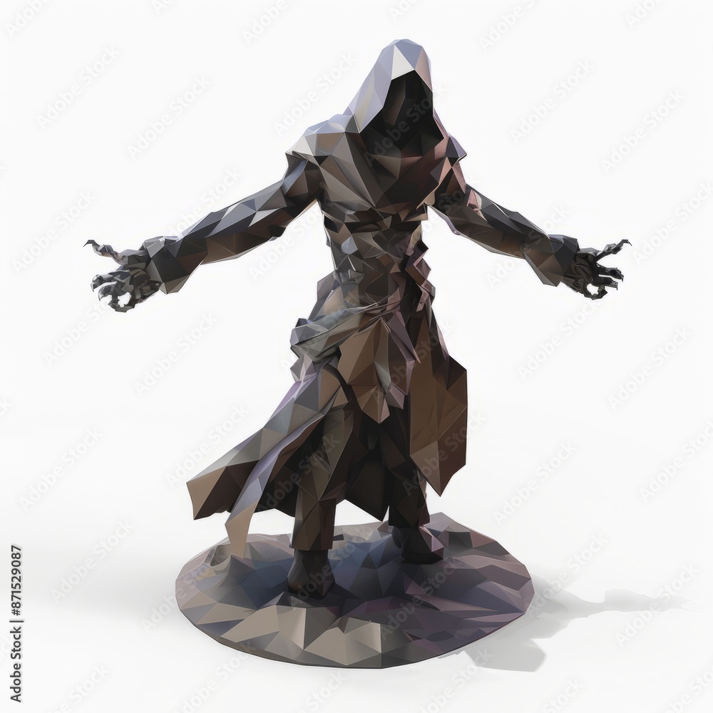 Fototapeta premium 3D Render, Low Poly style of a necromancer with a dark aura, on isolated white background, Generative AI