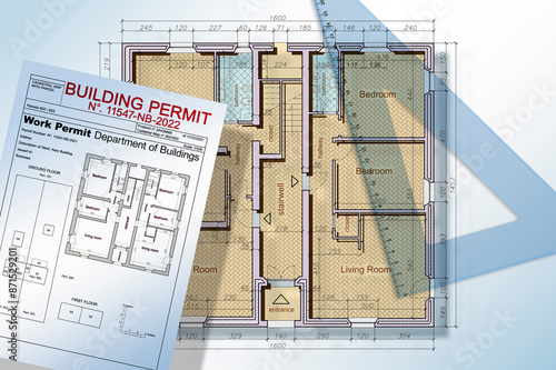 Building activity and Building Permit concept with imaginary residential building project photo