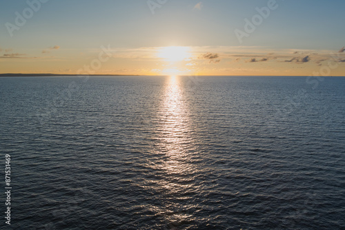 Tableau sur toile Sunset, sunrise in the Baltic Sea on a summer evening, drone view