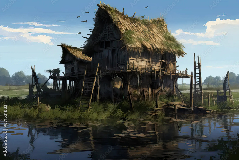 fantasy, wetland, reed-covered, dwelling, house, land Fantasy RPG character fantasy, wetland, reed-covered, dwelling, house, land Fantasy RPG character