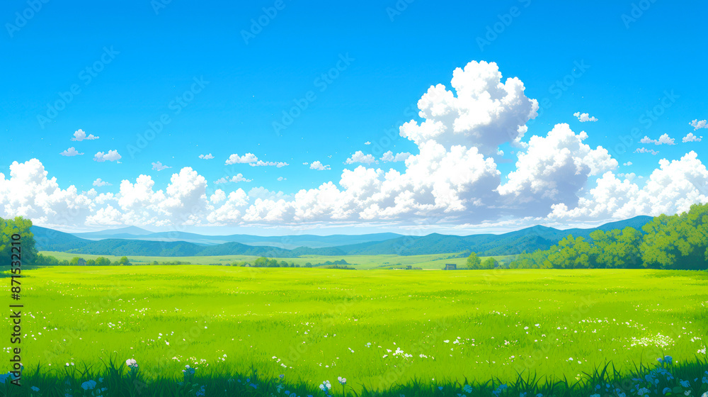 Fototapeta premium illustration art of beautiful hill style art anime