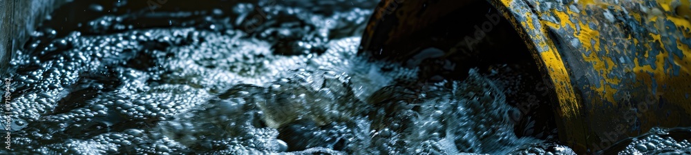 Toxic Wastewater Flowing from Treatment Plant Pipe Toxic Wastewater Flowing from Treatment Plant Pipe