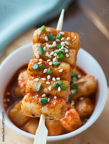 A single, steaming skewer o...