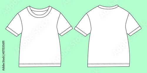 Girls short sleeve t-shirt fashion flat sketch vector.  