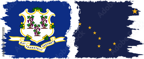 Alaska and Connecticut states grunge brush flags connection, vector