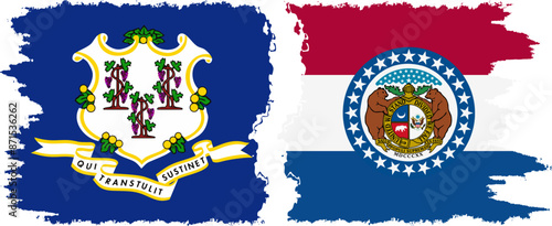 Missouri and Connecticut states grunge brush flags connection vector