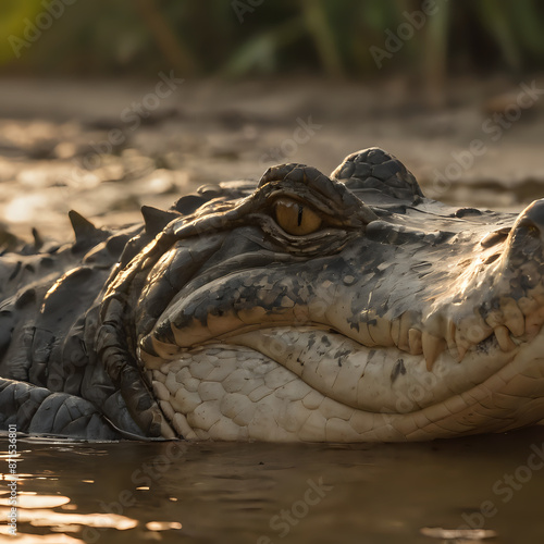 crocodile laying in the water with its head above the water photo