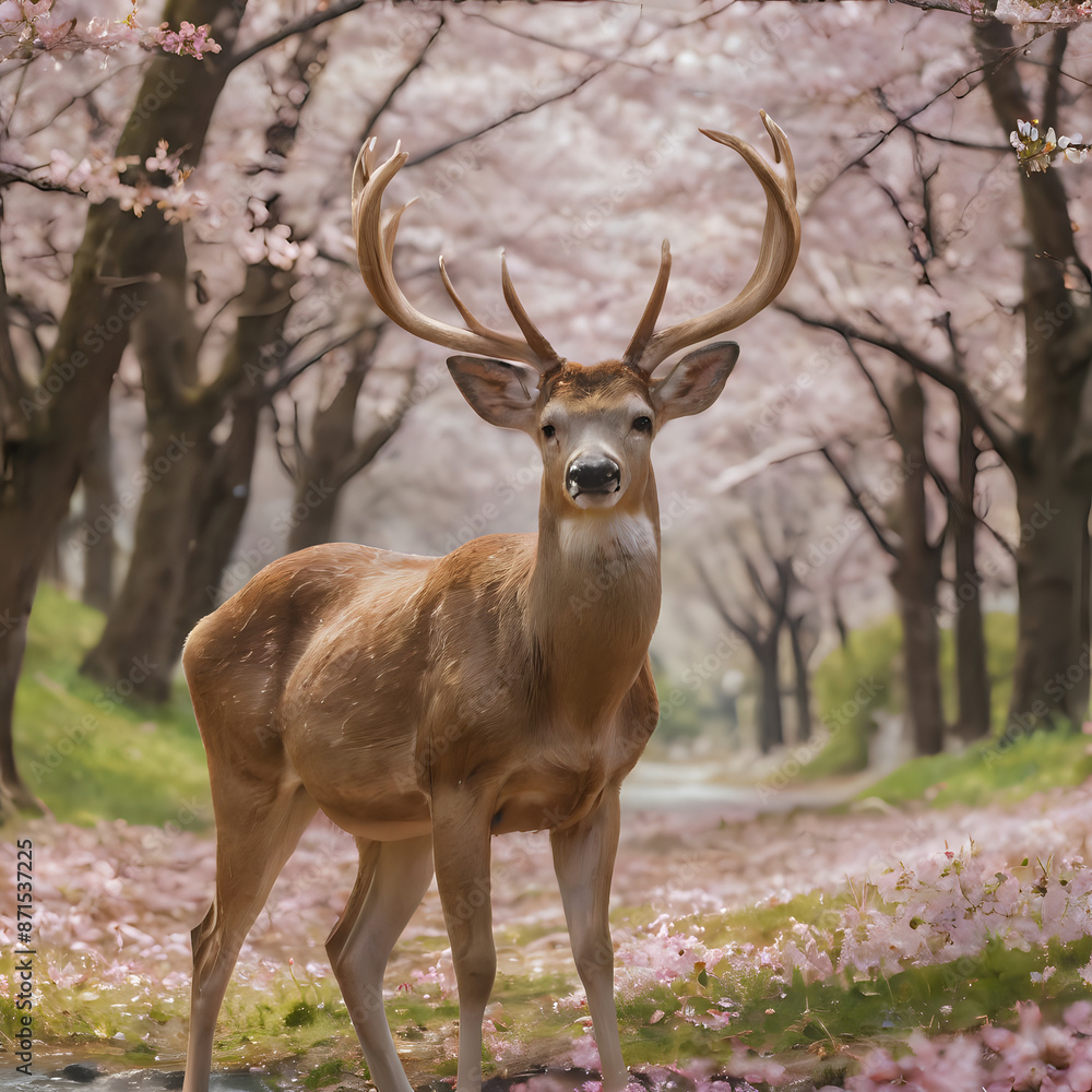 a deer that is standing in the grass with flowers a deer that is standing in the grass with flowers