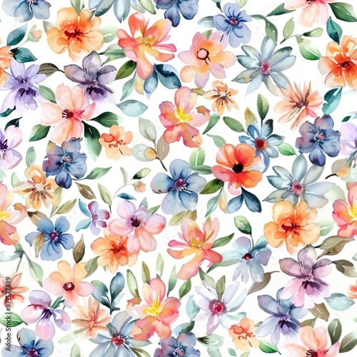 Seamless pattern with colorful watercolor flowers