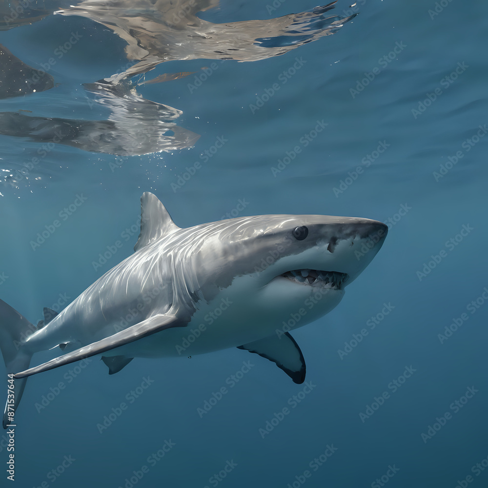 Naklejka premium a shark swimming in the water with its mouth open