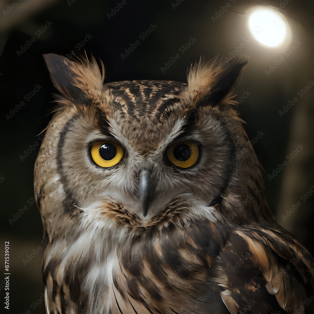 Obraz premium a close up of a owl with yellow eyes