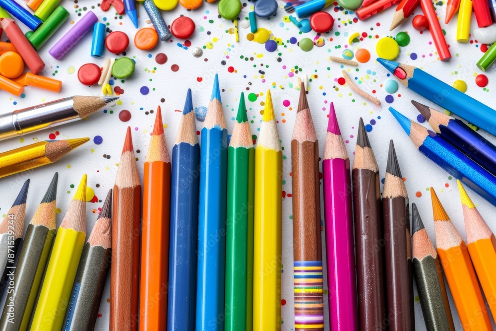 Fototapeta premium Close up of colorful pencils representing creativity and education in a vibrant and detailed composition