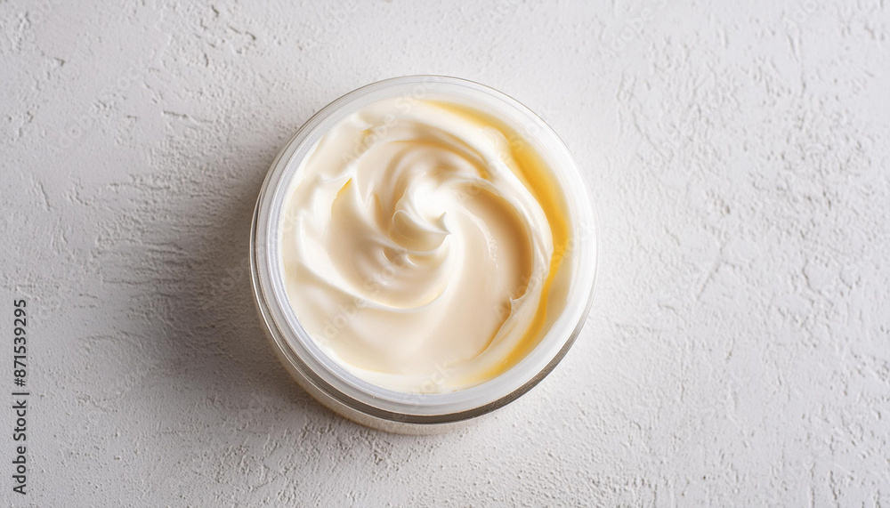 sample of cosmetic cream on light background, space for text; care cosmetics sample of cosmetic cream on light background, space for text; care cosmetics