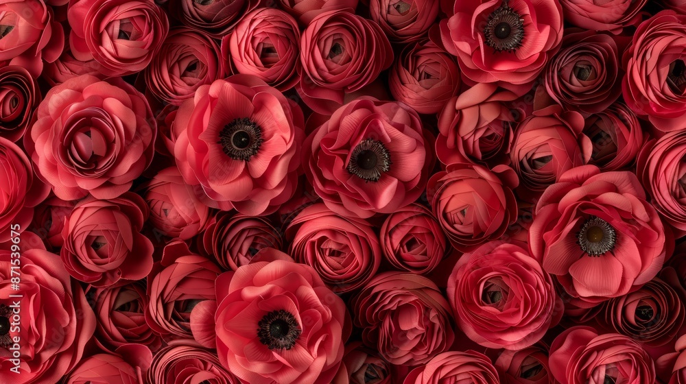 Seamless red ranunculus rose flowers pattern, tightly packed for a textured, vibrant look, seamlesspattern Seamless red ranunculus rose flowers pattern, tightly packed for a textured, vibrant look, seamlesspattern