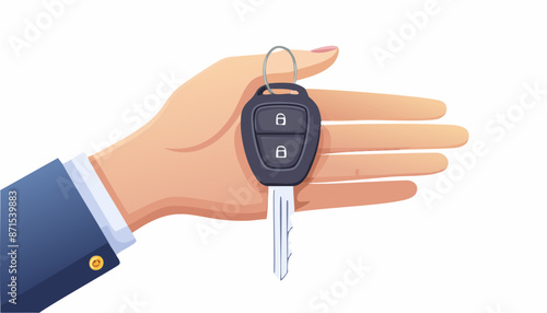 Male hand holding car key.  Concept of sale or rent a new vechicle. Vector illustration 