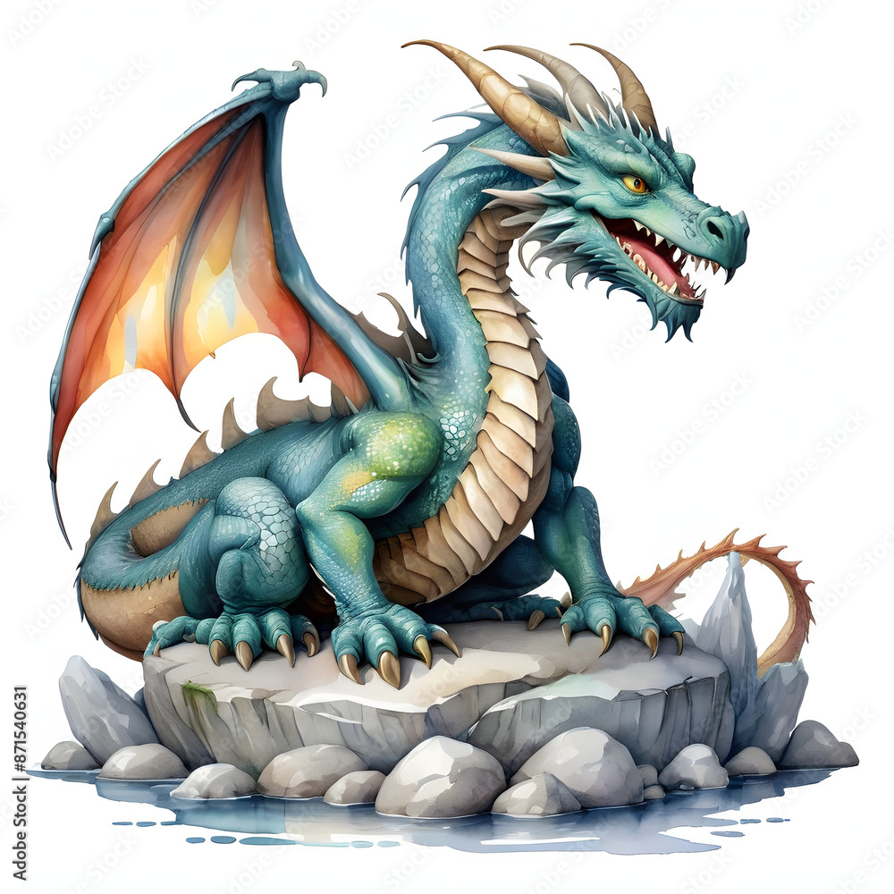 Obraz premium Watercolor clip art a dragon on a white isolated background