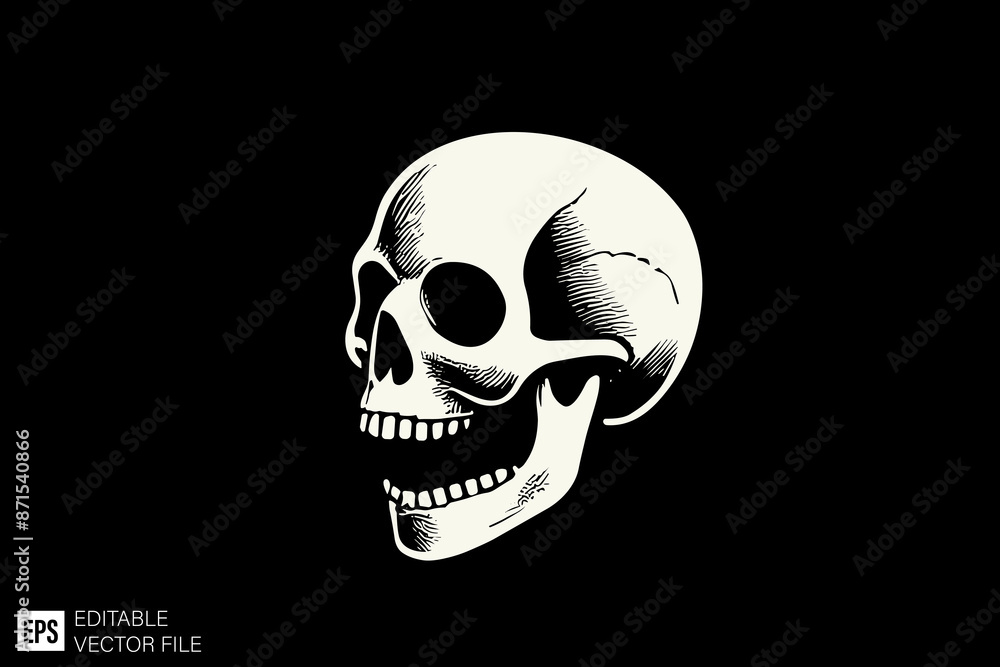 Fototapeta premium Skull head vector illustration design black and white